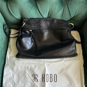 HOBO Classic Black Leather Hobo Bag with Duster